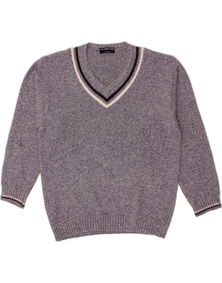 MALAGRIDA Mens V-Neck Jumper Sweater XL Blue Flecked Vintage Malagrida and Second-Hand Malagrida from Messina Hembry 