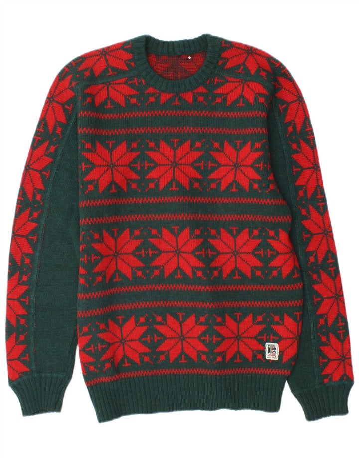 Silvy Herre Crew Neck Jumper Sweater Medium Green Fair Isle