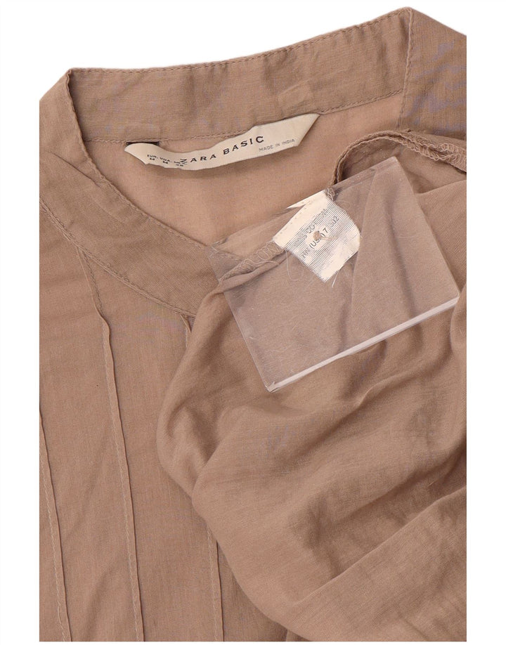 Zara Dame 3/4 ærmer Shift Dress UK 14 Medium Brun Bomuld