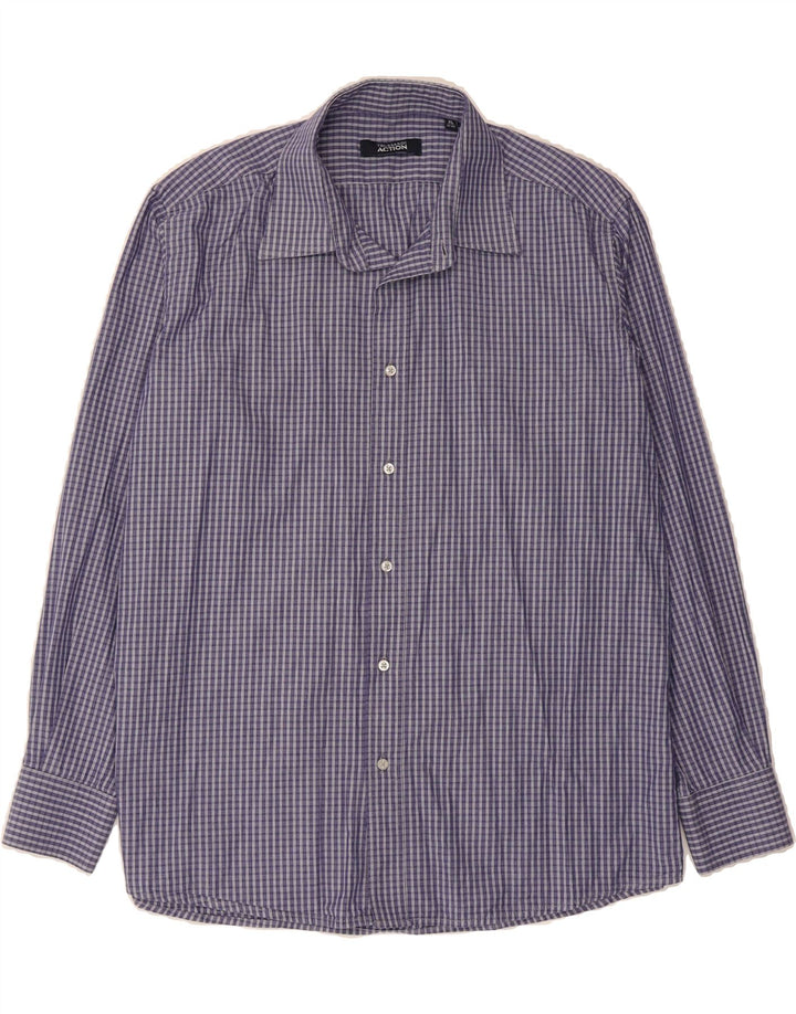 TRUSSARDI Mens Shirt Size 43/44 XL Blue Check Cotton Vintage Trussardi and Second-Hand Trussardi from Messina Hembry 