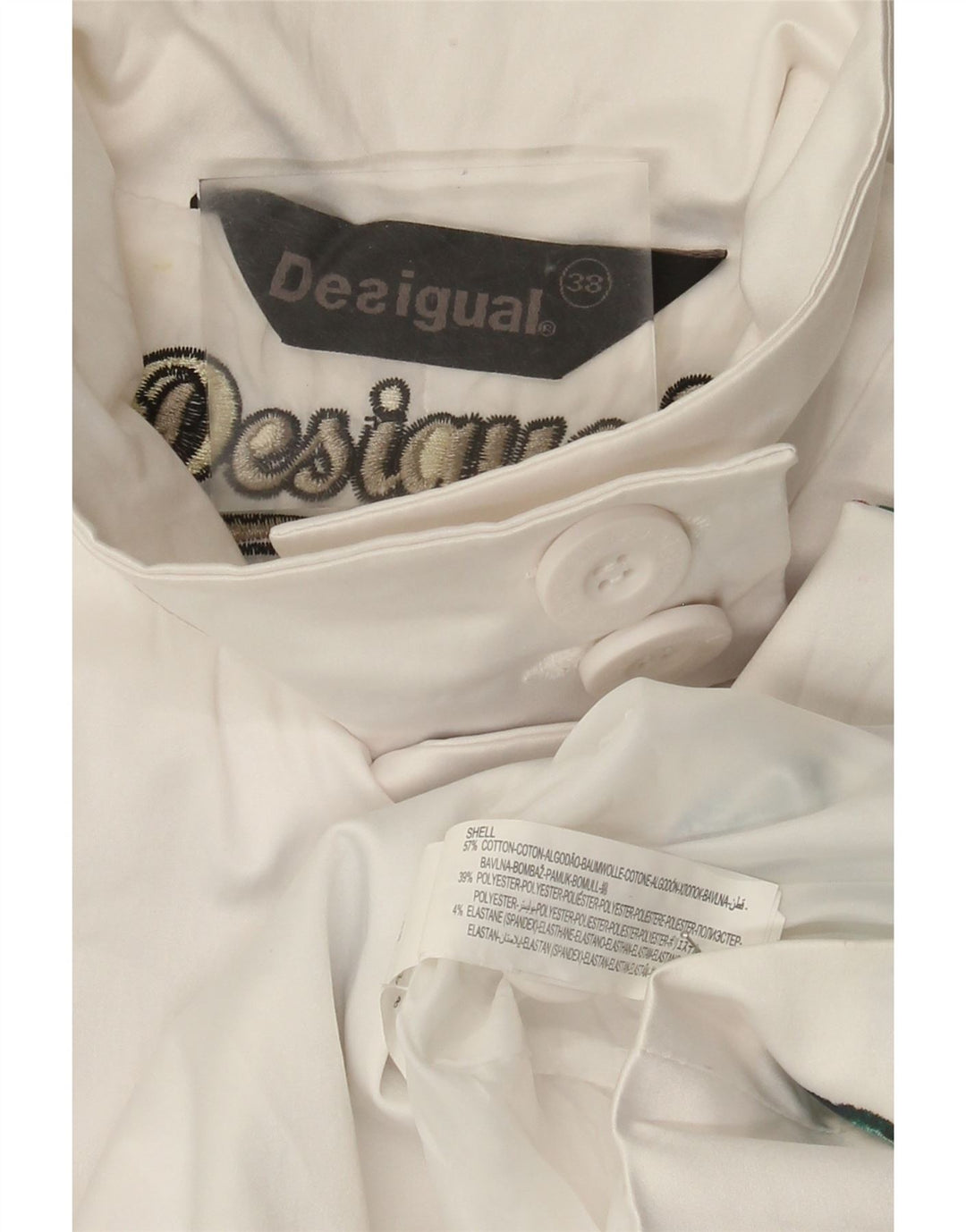 Desigual Dame Overfrakke EU 38 Medium Hvid Blomster Bomuld