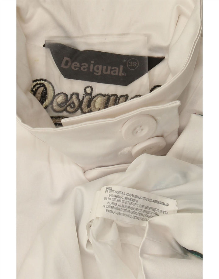 Desigual Dame Overfrakke EU 38 Medium Hvid Blomster Bomuld