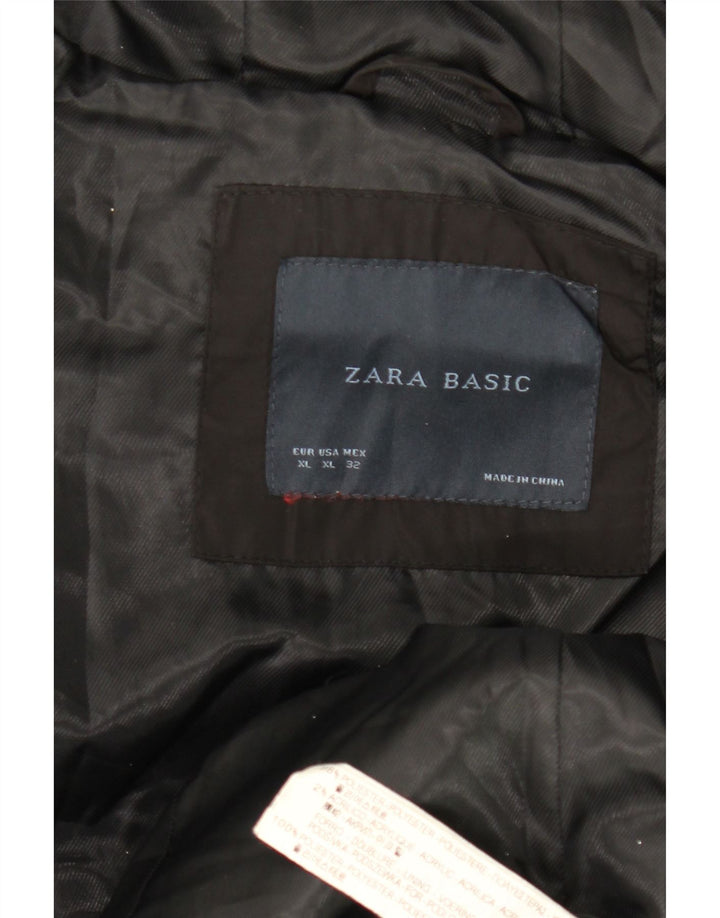 Zara Dame Hætte Polstret Frakke UK 18 XL Sort Polyester