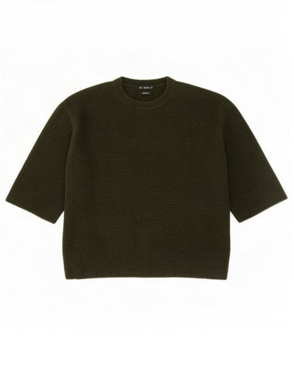 Zara dametrøje med 3/4 ærmer med rund hals trøje UK 14 Medium Khaki