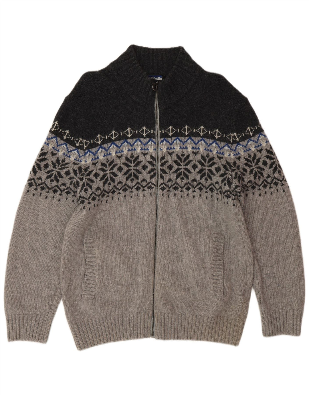 NORTH ROUTE Herre Zip Neck Jumper Sweater Large Grey Fair Isle