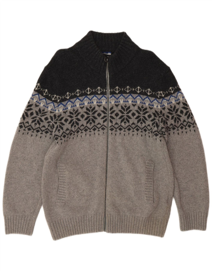 NORTH ROUTE Herre Zip Neck Jumper Sweater Large Grey Fair Isle