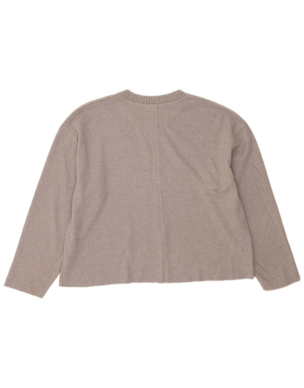 Zara Womens Crop Boat Neck Jumper Sweater UK 16 Large Grey Polyester