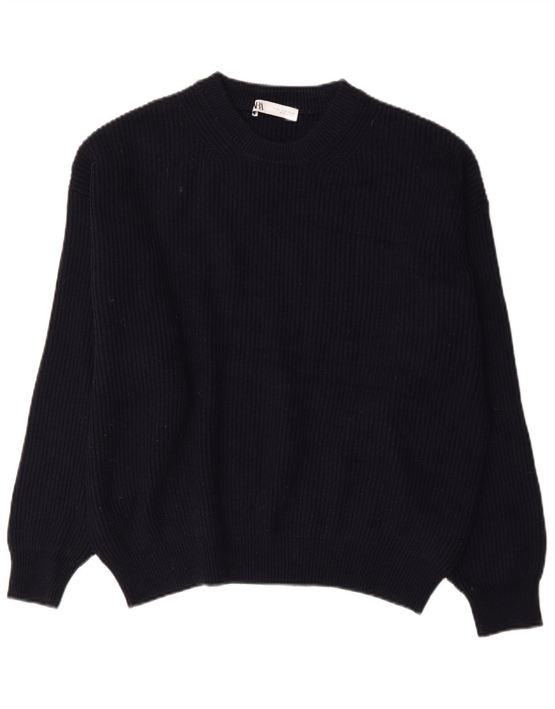 Zara Dame Oversized Crew Neck Jumper Sweater UK 18 XL Navy Blue Polyester
