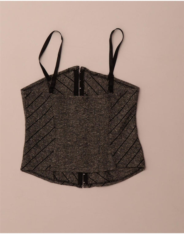 Vintage damekorsettop IT 44 mellemgrå stribet uld