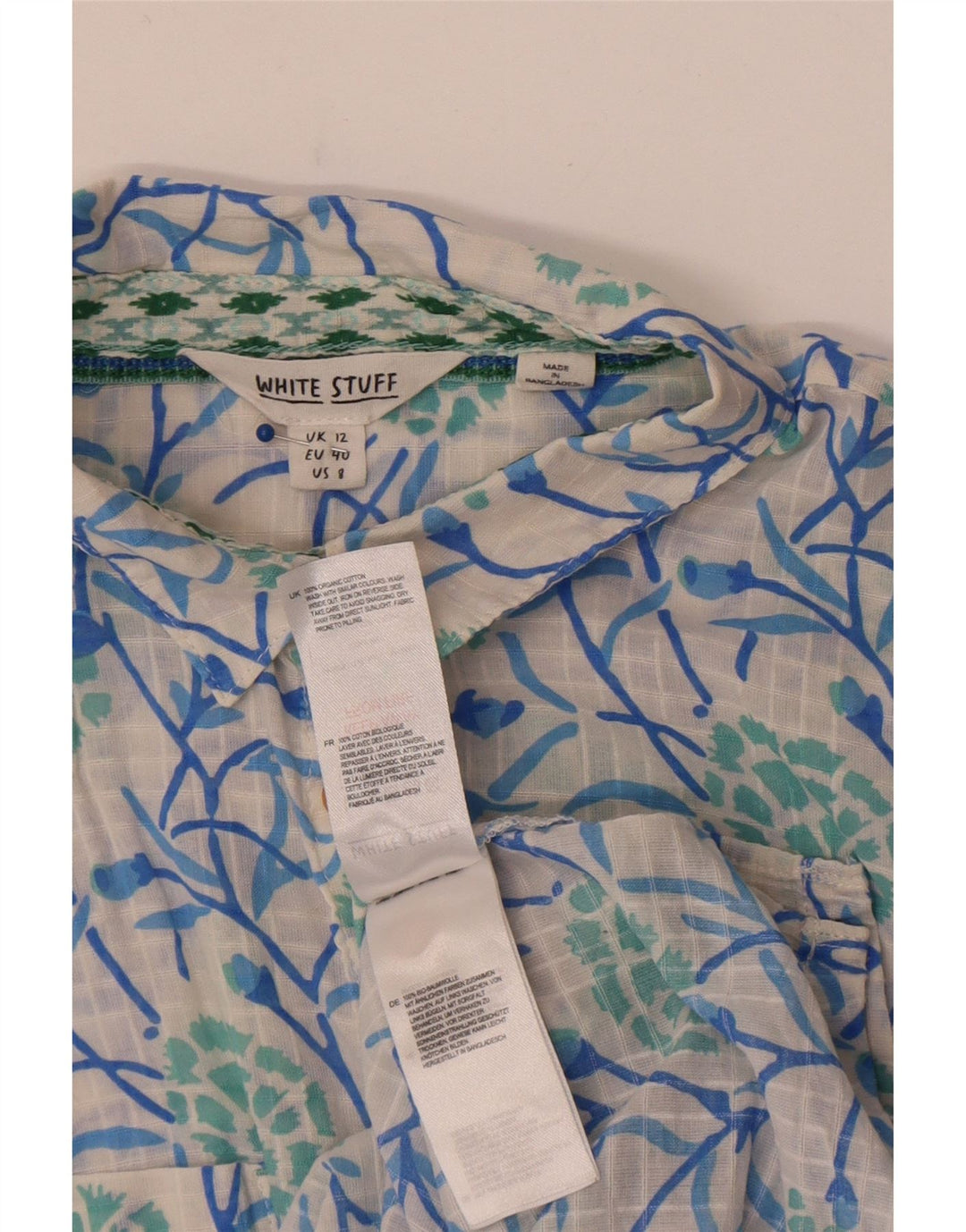 White Stuff Kortærmet Dameskjorte UK 12 Medium Floral Bomuld