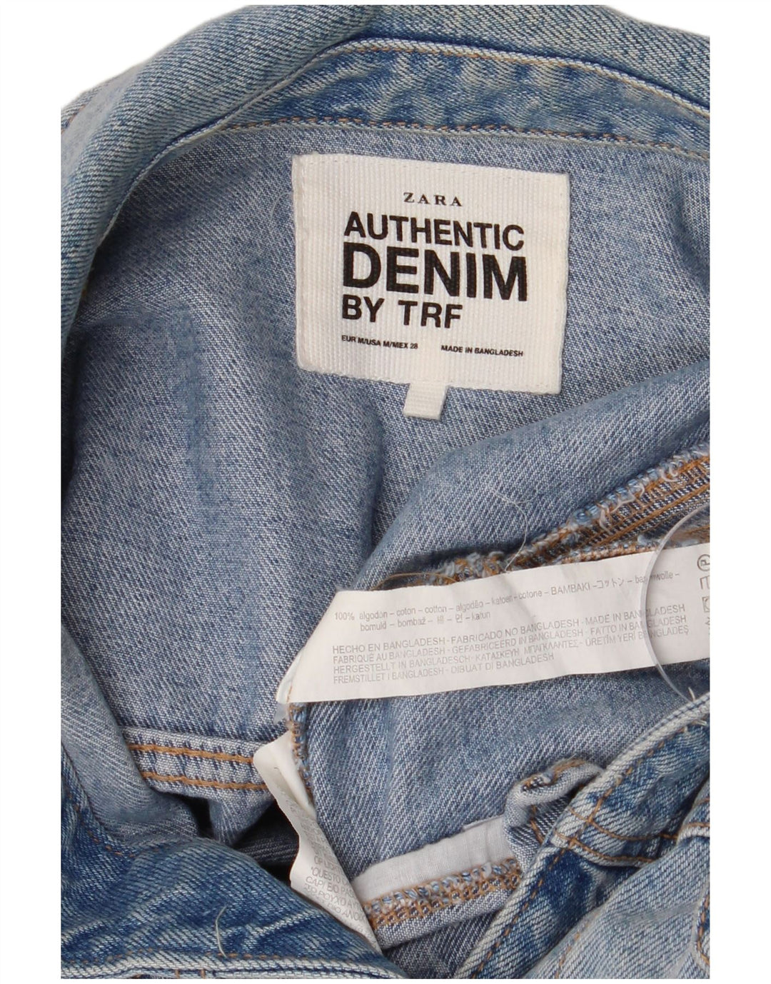 ZARA Dame Crop Denim Jacket UK 14 Stor Blå Bomuld