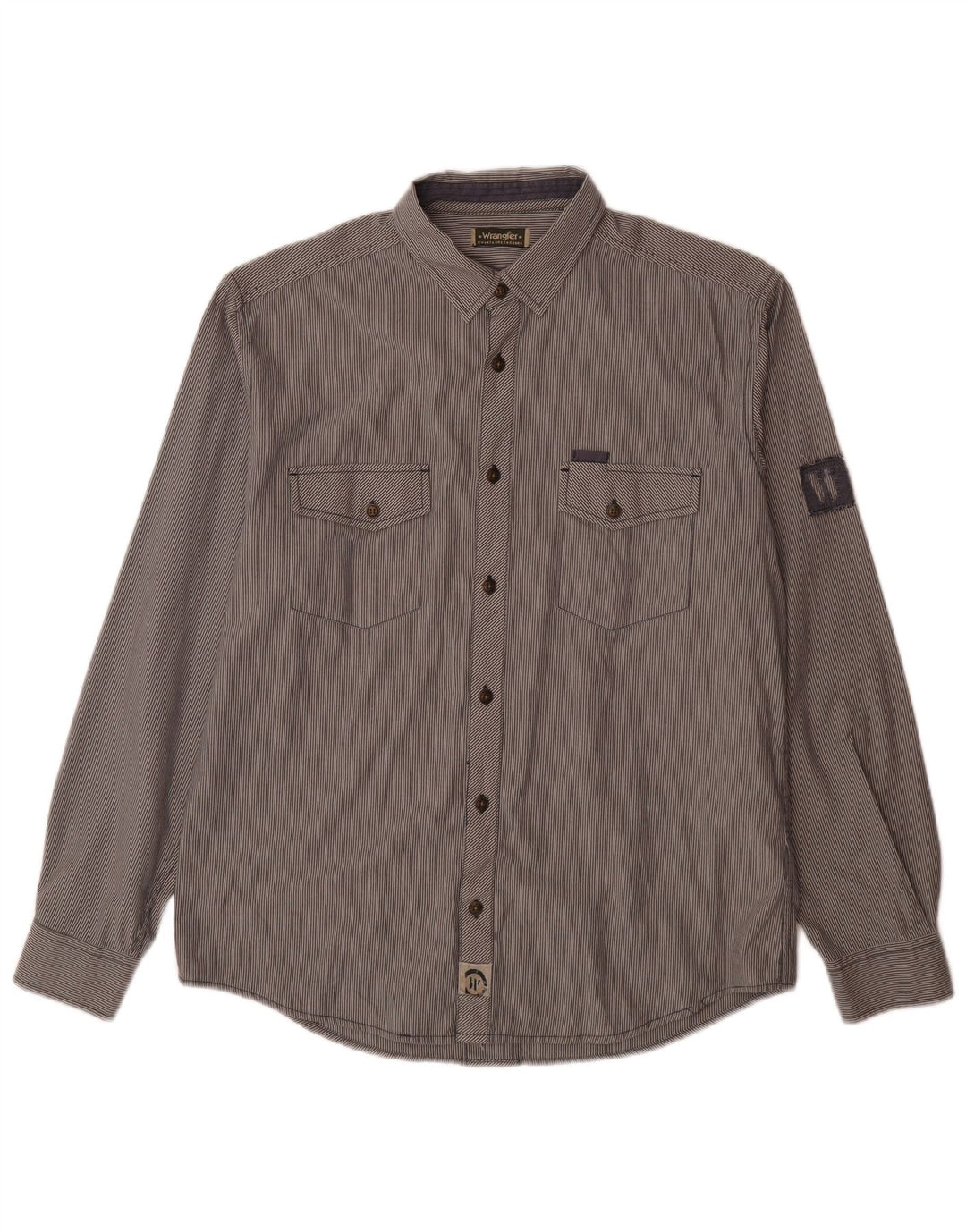 WRANGLER Mens Greensboro Shirt Large Grey Striped Cotton