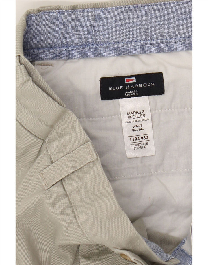 Marks & Spencer Herre Blue Harbor Chino Shorts W34 Stor Beige Bomuld