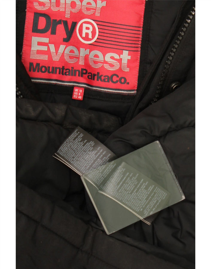 Superdry Parkajakke med hætte til kvinder UK 12 Medium Sort Nylon