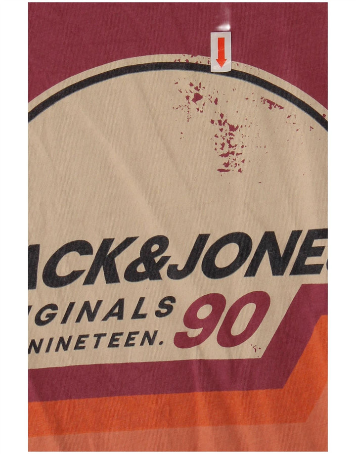 JACK & JONES Herre grafisk T-shirt Top Medium Bourgogne bomuld