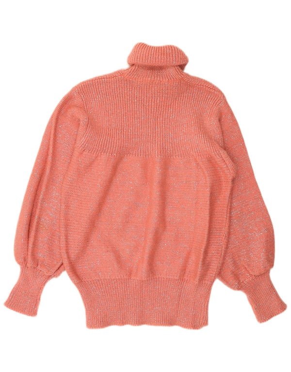 Vintage Dame Roll Neck Jumper Sweater UK 14 Large Pink Flecked