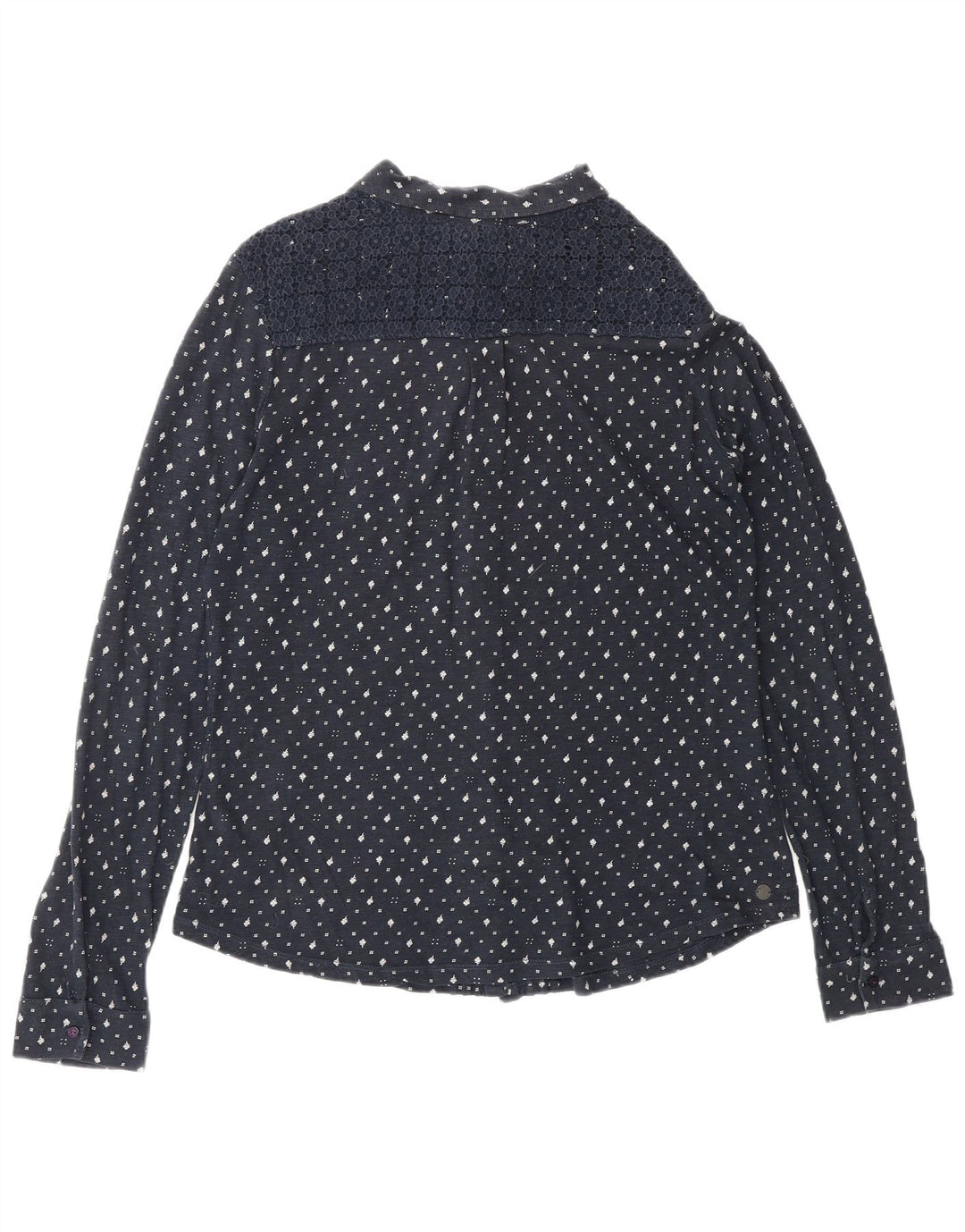 FAT FACE Dameskjortebluse UK 12 Medium Navyblå Blomsterbomuld