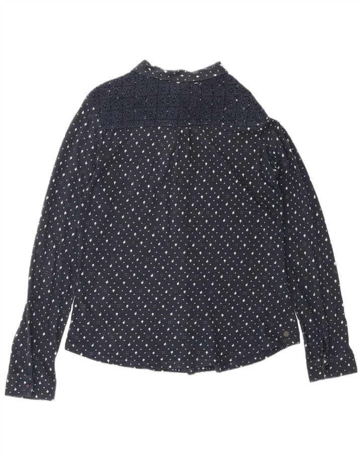 FAT FACE Dameskjortebluse UK 12 Medium Navyblå Blomsterbomuld