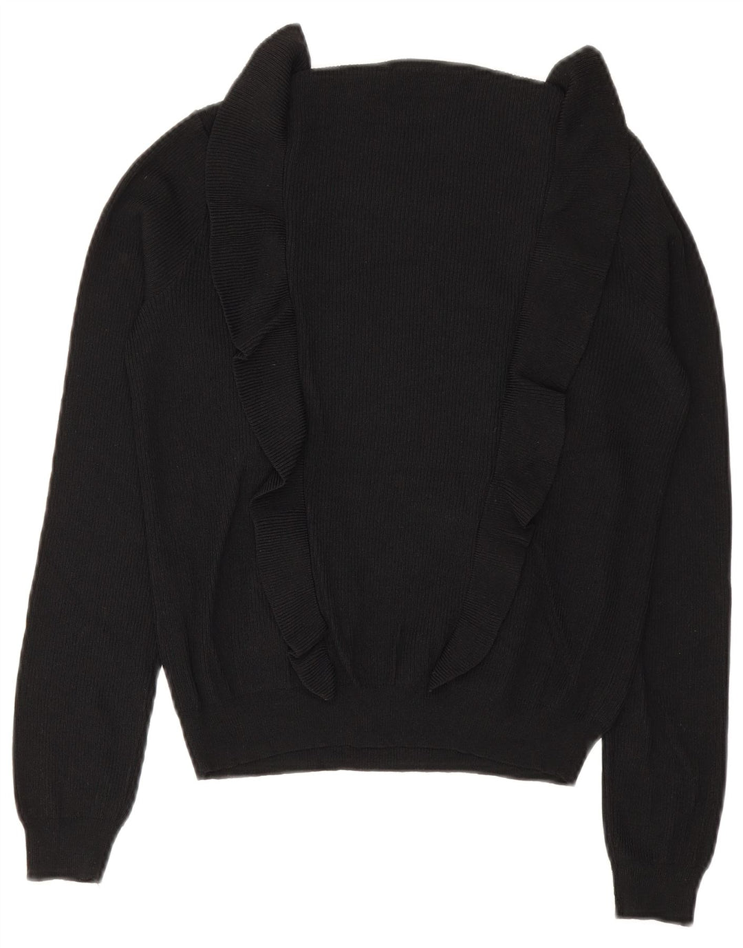 Zara Dame Flæse Front Crew Neck Jumper Sweater UK 12 Medium Black