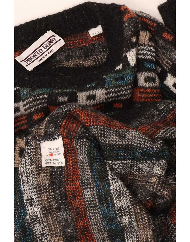 Vintage herre sweater med rund hals IT 54 XL flerfarvet geometrisk uld