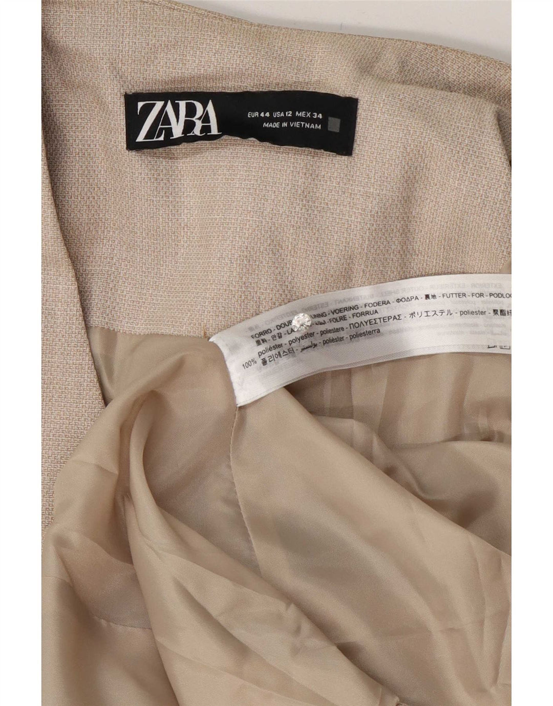 Zara Dame 1-knaps blazerjakke EU 44 XL Beige Polyester