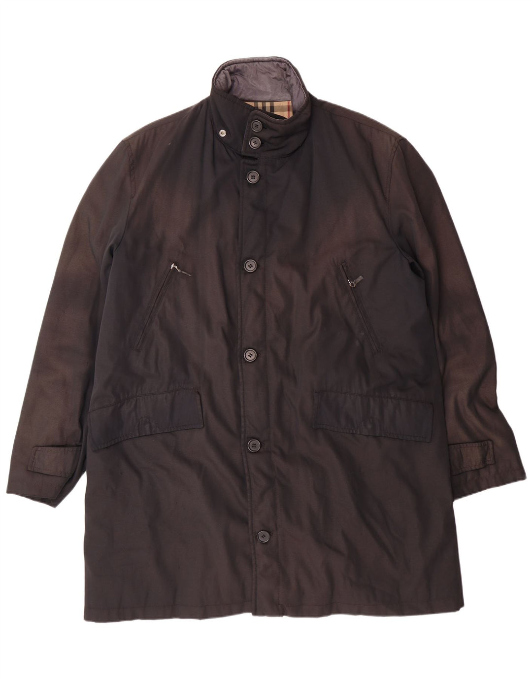BURBERRY Overfrakke til mænd UK 40 Large Black Polyamid Classic