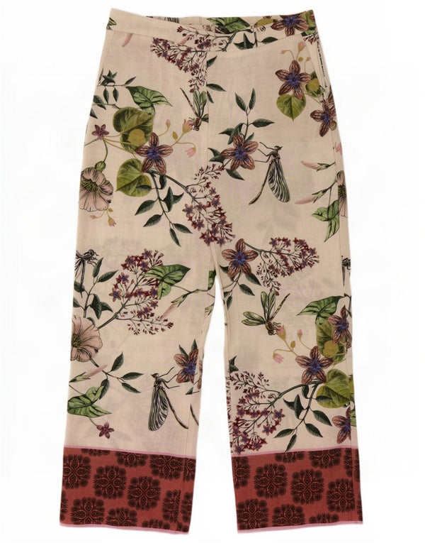 Zara Dame Loose Fit Bukser XL W32 L30 Off White Floral Polyester