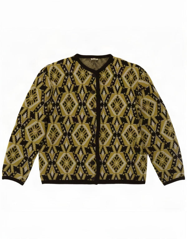 Vintage Dame Cardigan Sweater IT 46 Stor Khaki Geometrisk