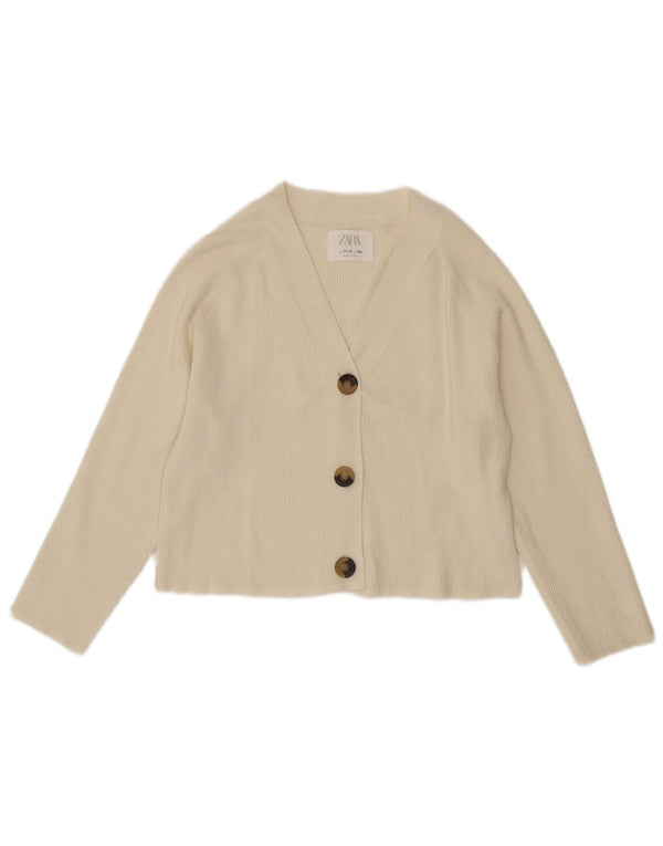 Zara Girls Crop Cardigan Sweater 11-12 År Beige Viscose