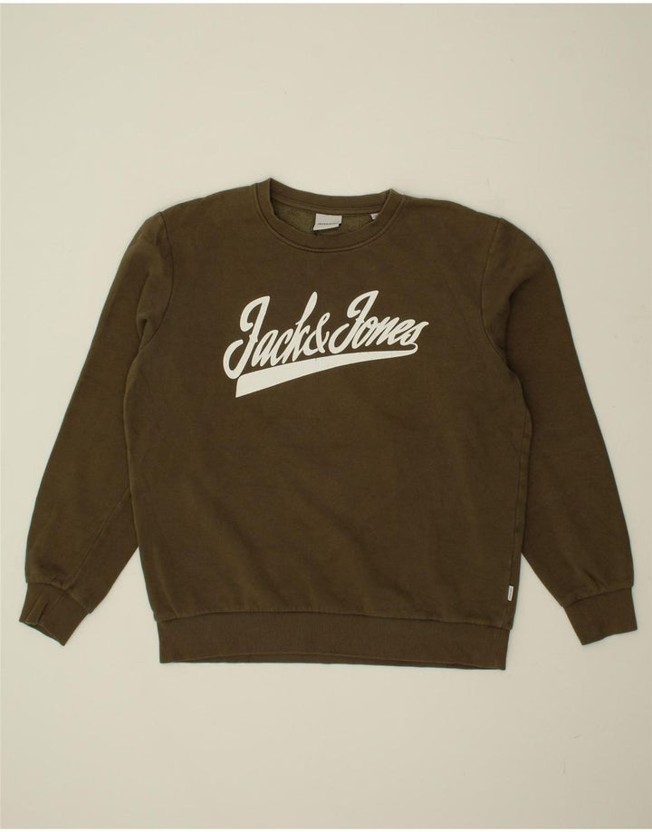 JACK & JONES Mens Graphic Sweatshirt Jumper Medium Khaki Cotton Vintage Jack & Jones and Second-Hand Jack & Jones from Messina Hembry 