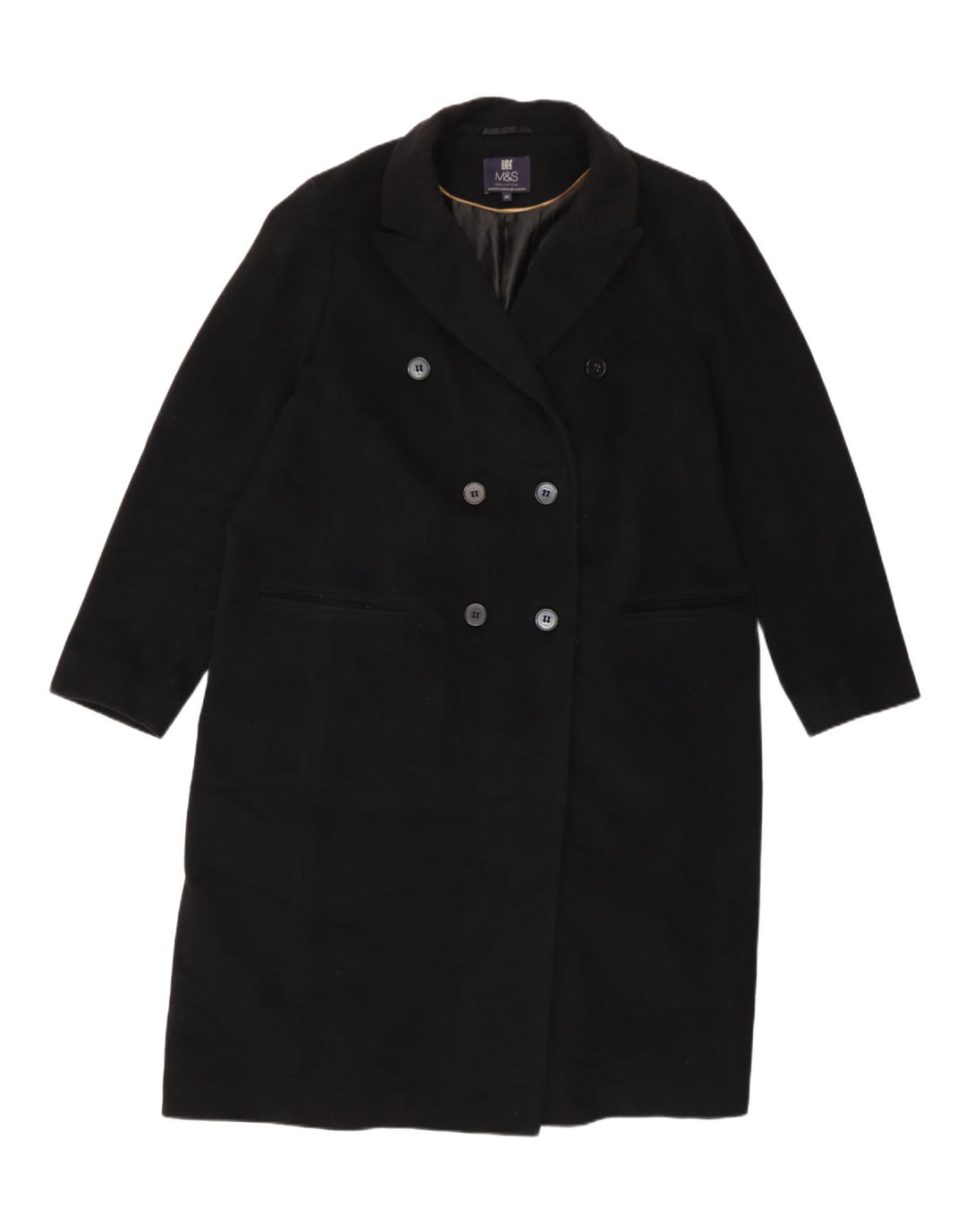 Marks & Spencer Dame Dobbeltradet Frakke UK 20 2XL Sort Uld