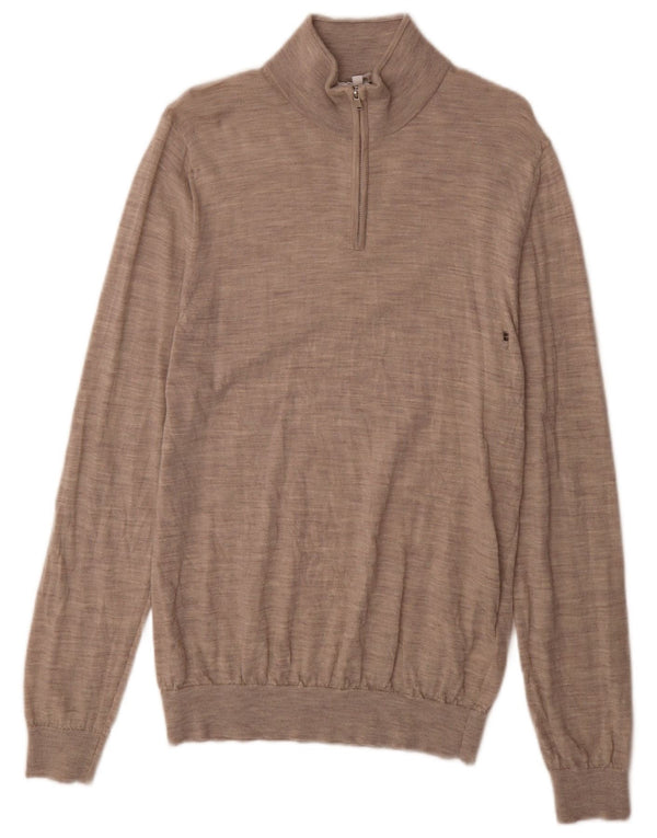 Reiss Herre Zip Neck Jumper Sweater Large Grey Flecked Wool