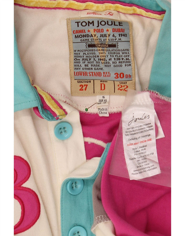 TOM JOULE Dame Dubai Grafisk Rugby Polo Shirt UK 16 Stor Flerfarvet