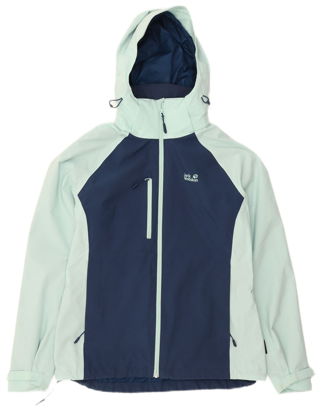 Jack Wolfskin Regnjakke med hætte til kvinder UK 10/12 Medium Blue Colourblock