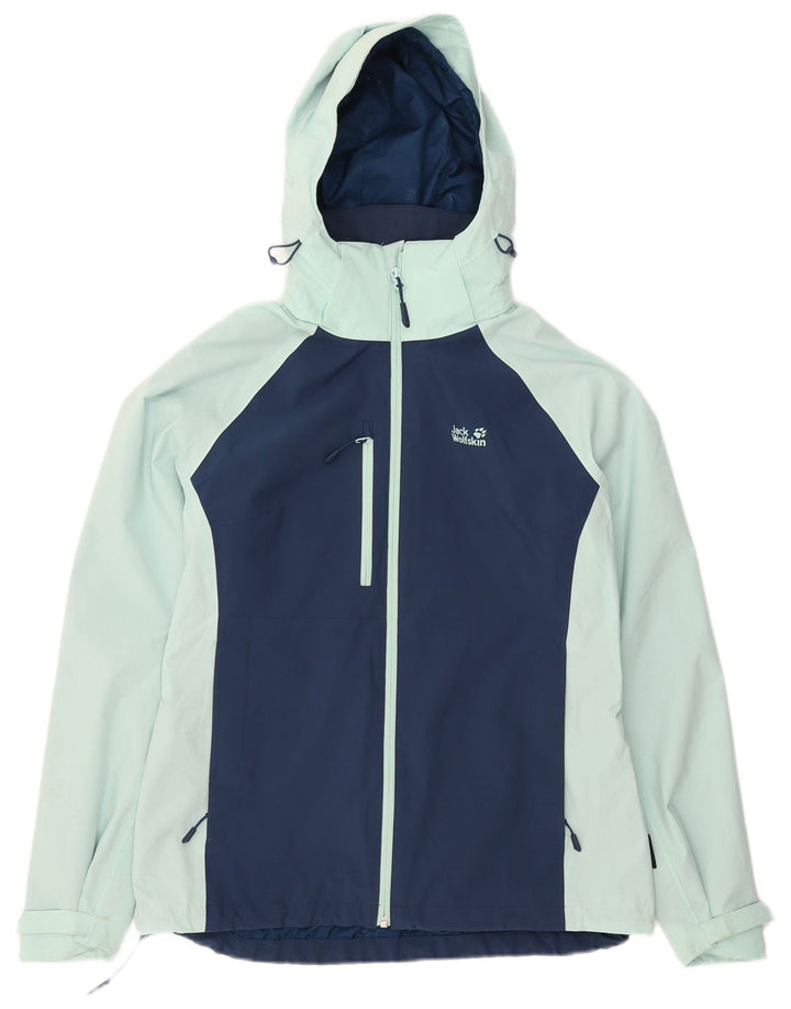 Jack Wolfskin Regnjakke med hætte til kvinder UK 10/12 Medium Blue Colourblock