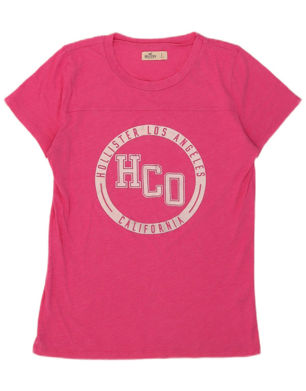 Hollister Grafisk T-Shirt Top UK 14 Stor Pink Bomuld