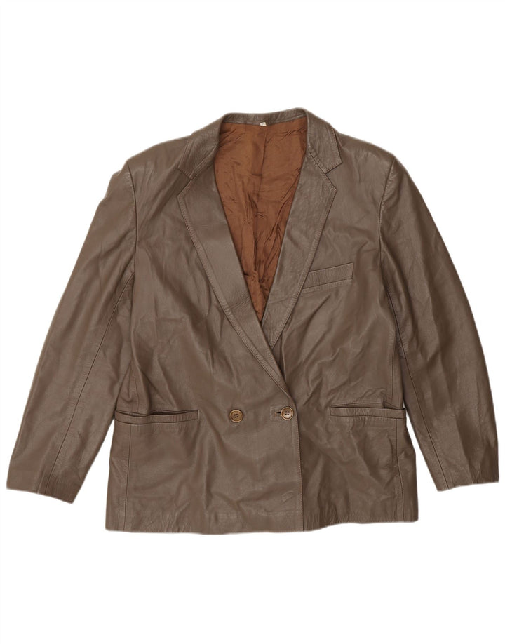 Vintage Dame Dobbeltradet Læder Blazer Jakke IT 50 XL Brun