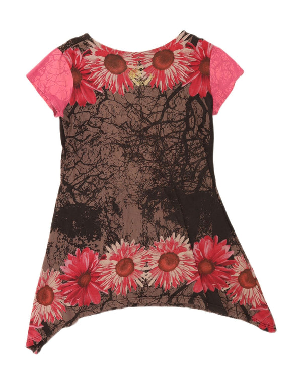 Desigual Dame Grafisk Tunika Top UK 18 XL Sort Blomster Bomuld
