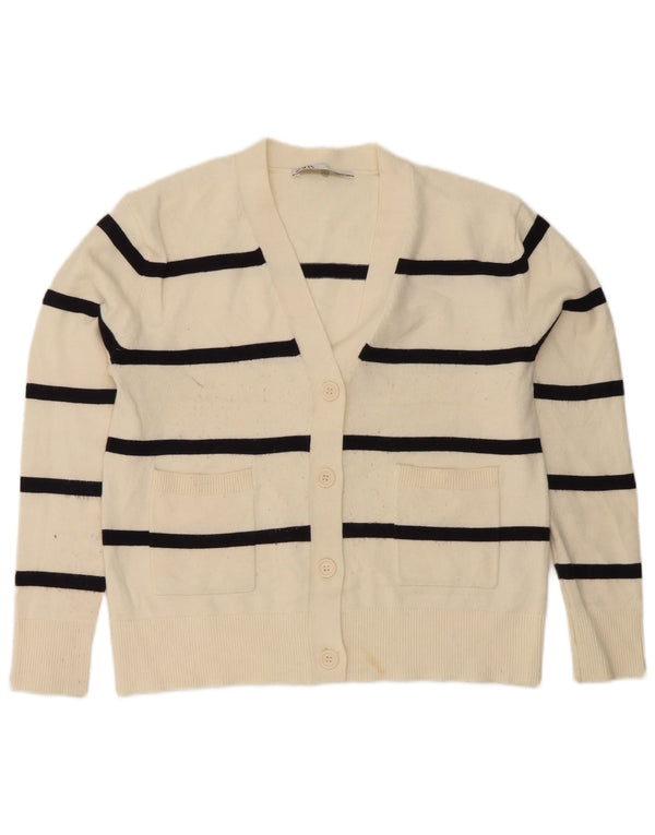 Zara oversized cardigantrøje til kvinder UK 6 XS Off White Stribet viskose