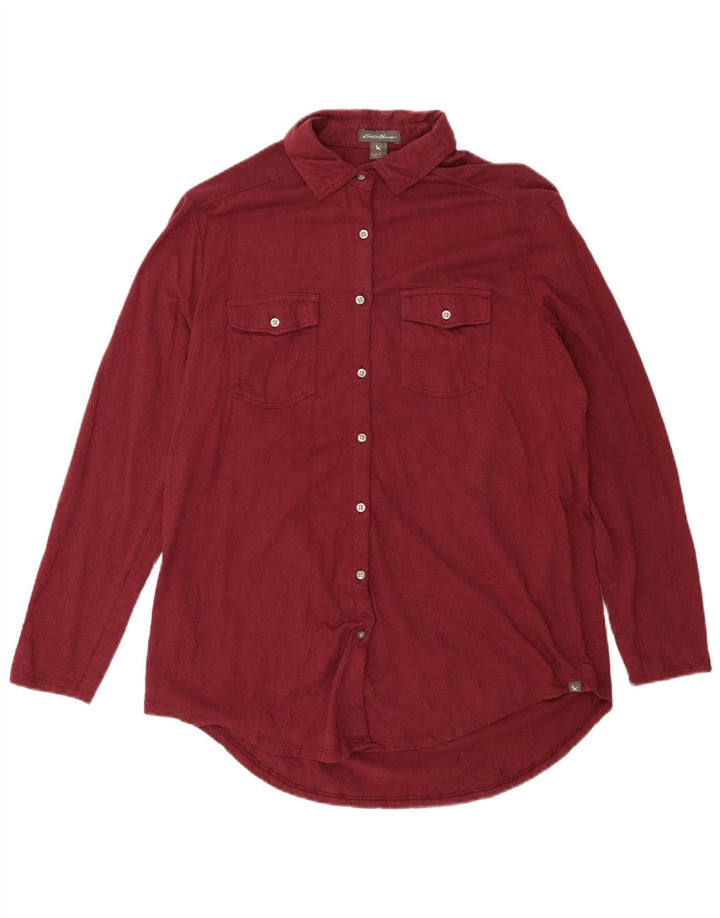 EDDIE BAUER Dameskjorte UK 16 Stor rødbrun bomuld