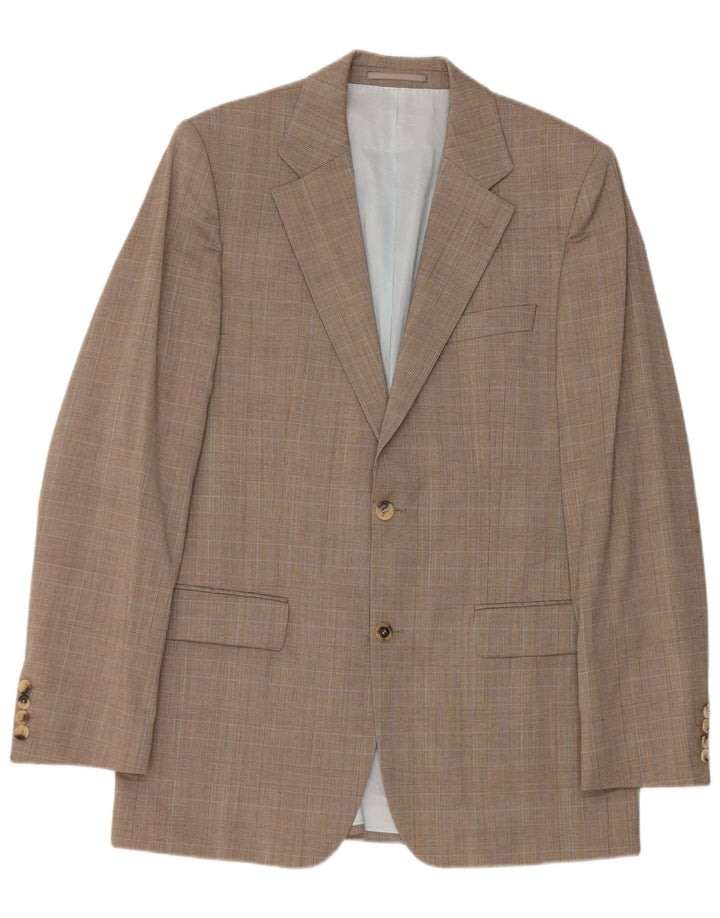 Hugo Boss Herre 2-knaps blazerjakke EU 48 Medium Brun Plaid Virgin Wool
