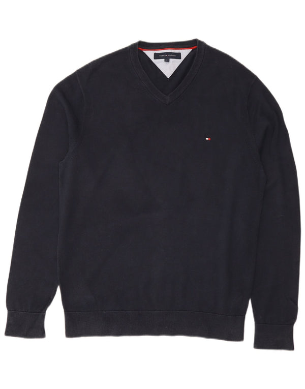 Tommy Hilfiger Mens Regular Fit V-Neck Jumper Sweater Large Navy Blue
