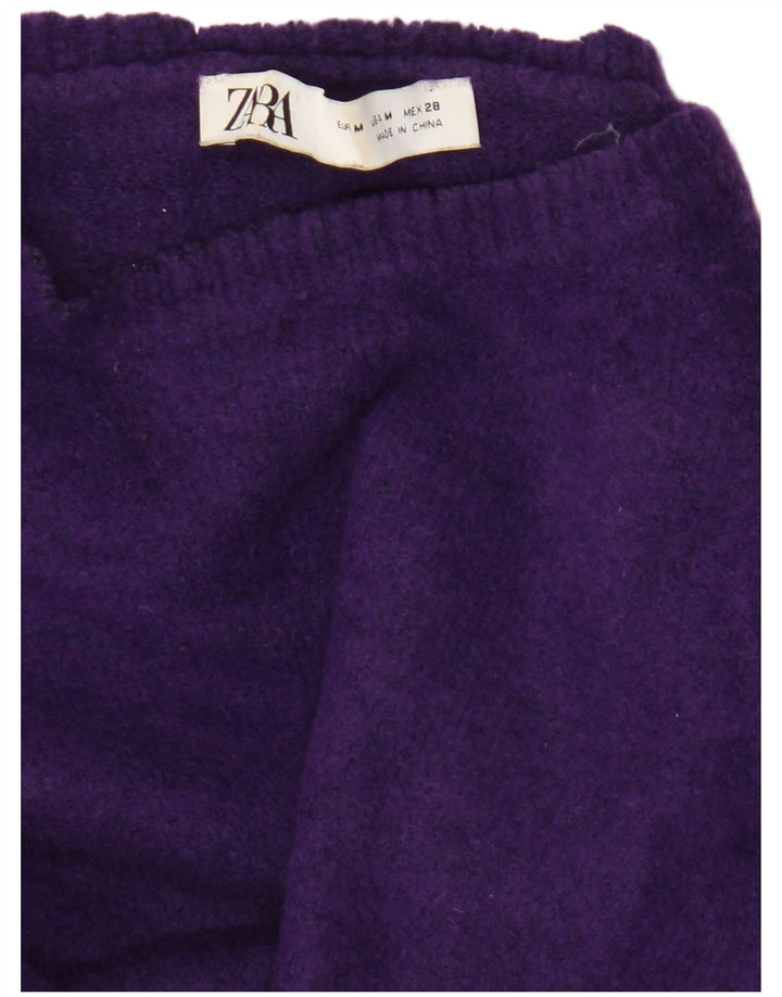 Zara Womens Crop Jumper Sweater med rund hals DK 14 Medium Lilla