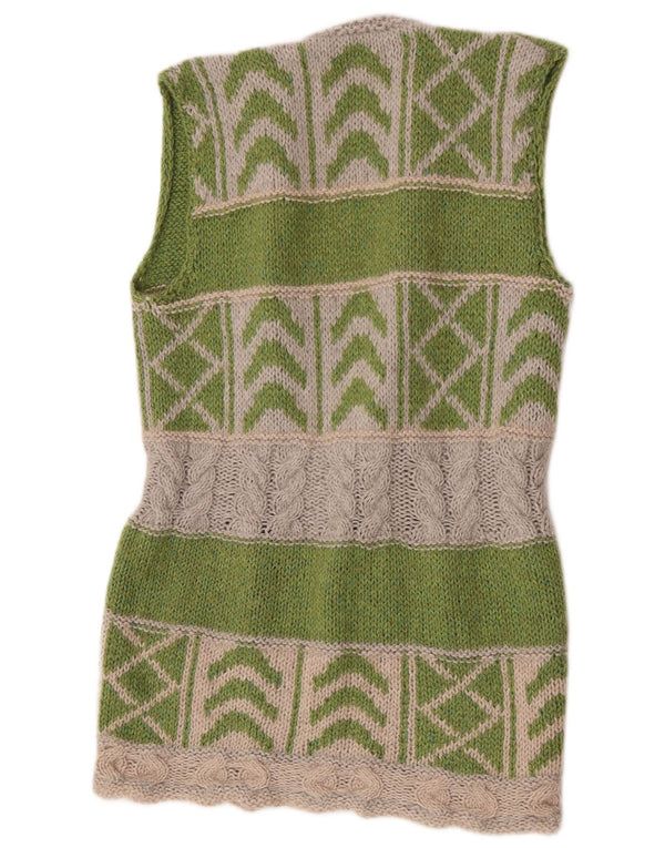 Vintage Dame Longline Cardigan Sweater UK 12 Medium Green Colourblock
