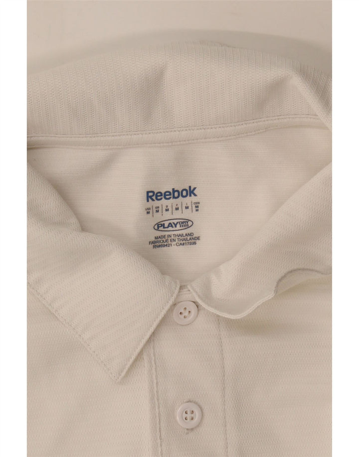 REEBOK Mens Polo Shirt Medium White Polyester Vintage Reebok and Second-Hand Reebok from Messina Hembry 