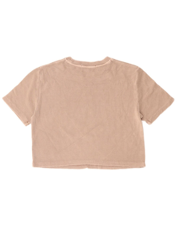 CALVIN KLEIN JEANS Dame Crop T-Shirt Top UK 10 Small Beige Bomuld