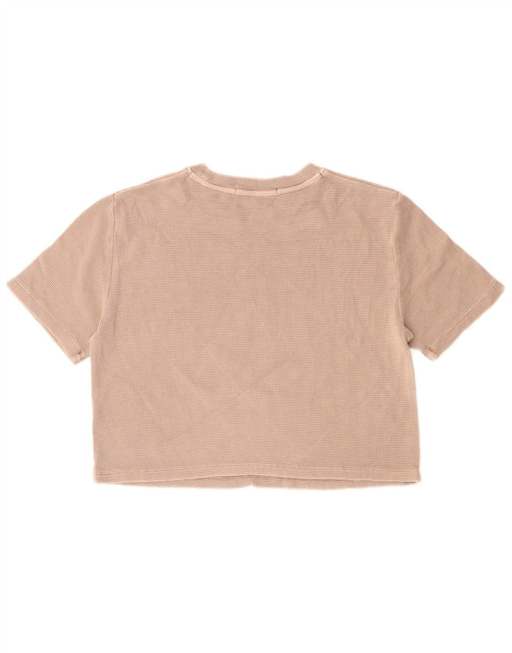 CALVIN KLEIN JEANS Dame Crop T-Shirt Top UK 10 Small Beige Bomuld