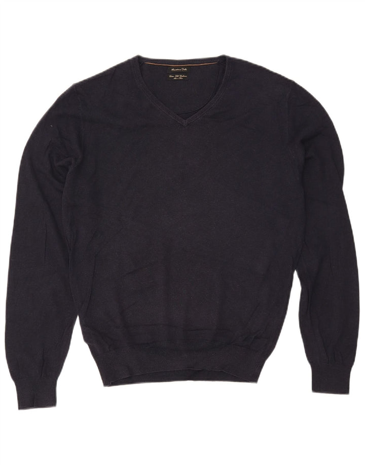 MASSIMO DUTTI Dame Oversized V-hals sweater UK 10 Small Navy Blue