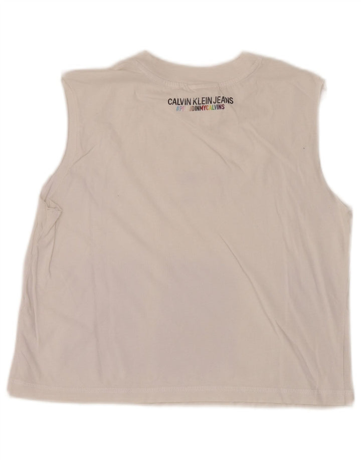 Calvin Klein Dame Crop Grafisk Vest Top UK 12 Medium White