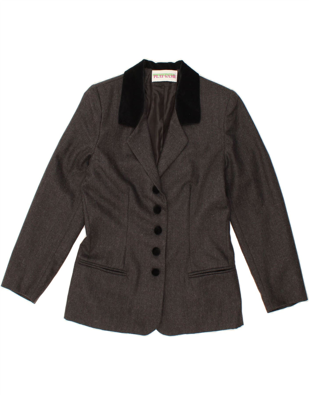 VINTAGE Womens 5 Button Blazer Jacket IT 42 Medium Grey Virgin Wool Vintage Vintage and Second-Hand Vintage from Messina Hembry 